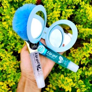 Cute Pom Pom lipgloss keychain set with mirror